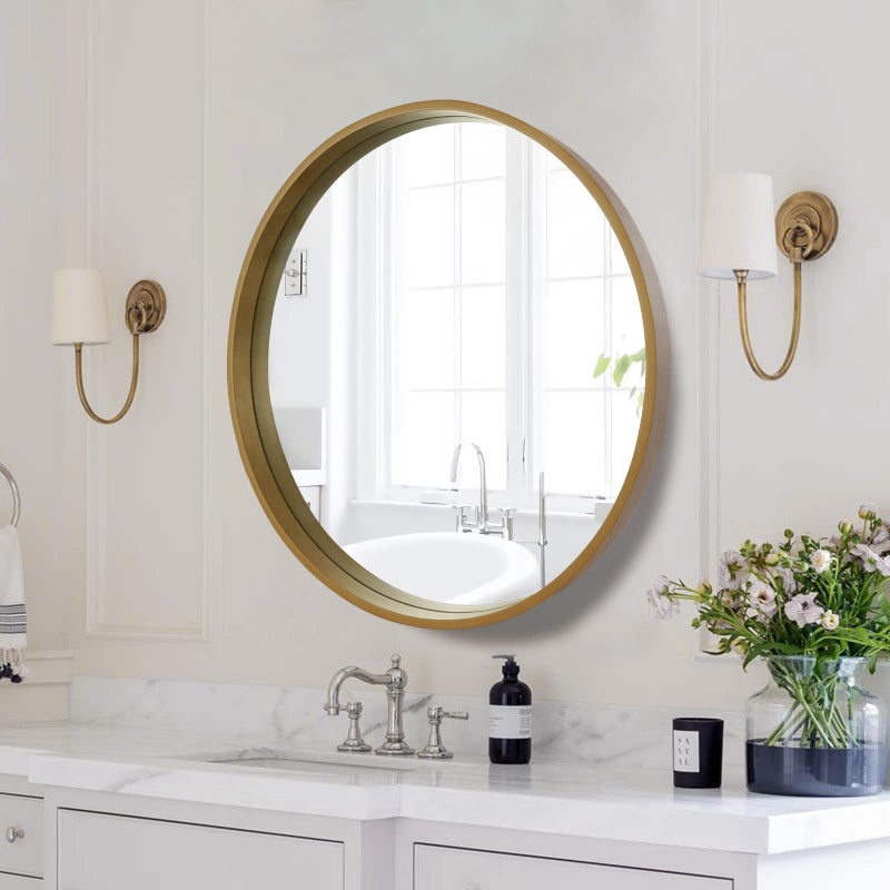 WallBeyond Round Mirror with Wood Frame, 28" Circle Modern Decoration Large Home Decor Mirror for Bathroom Living Room Bedroom Entryway (28" Diameter, Natural Wood) - Image 2