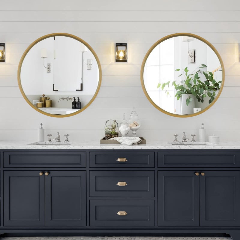 WallBeyond Round Mirror with Wood Frame, 28" Circle Modern Decoration Large Home Decor Mirror for Bathroom Living Room Bedroom Entryway (28" Diameter, Natural Wood) - Image 4