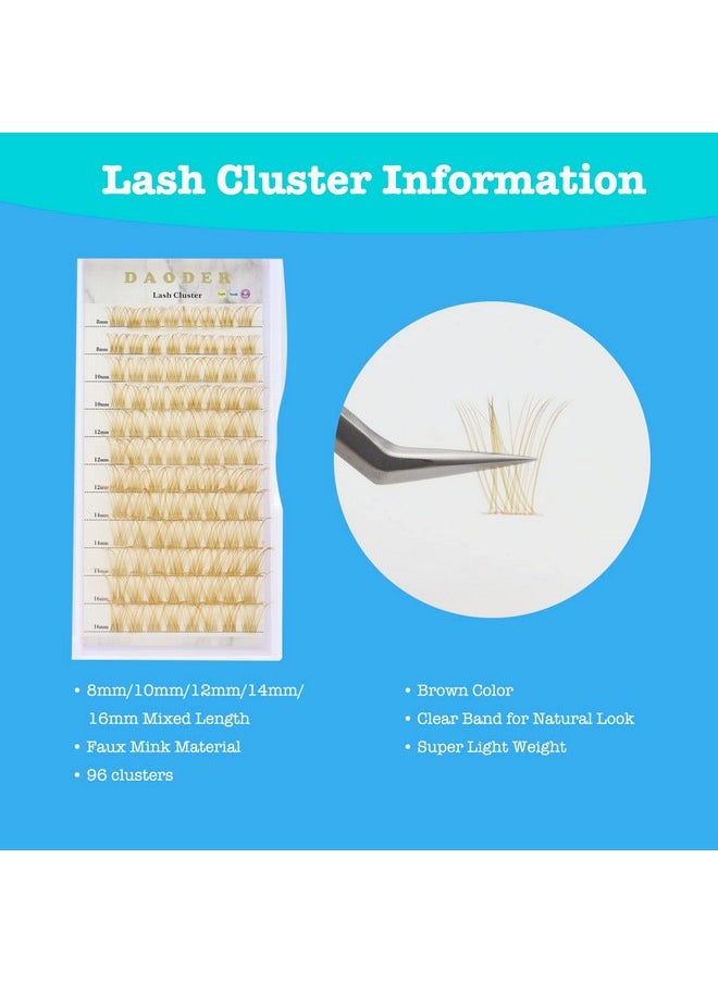 DAODER - Brown Lash Clusters Blonde Lash Extension 96pcs Light Brown Cluster Lashes D Curl 8-16mm Wispy Individual Lashes With Clear Lash Band Eyelash Extension Clusters By DAODER(Brown Lash Cluster 007) - Image 1