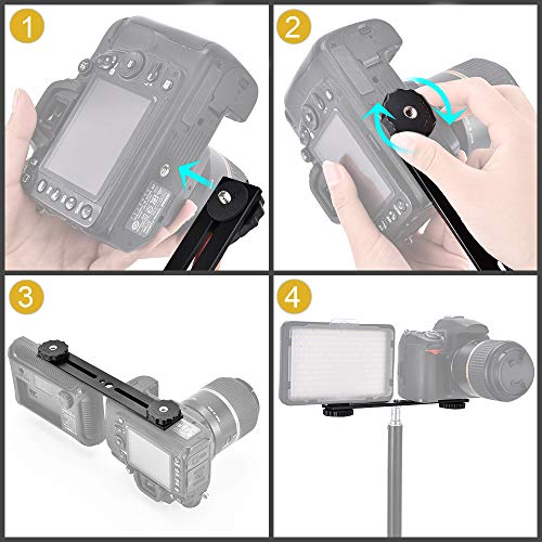 UTEBIT 8 inch Flash Bracket, Dual Camera Mount Extension Bar with 1/4 Screw Hot Shoe, Straight Flash Bracket Tripod Mount for DSLR Camera LED Light Studio Video Microphone, 2Packs - Image 4