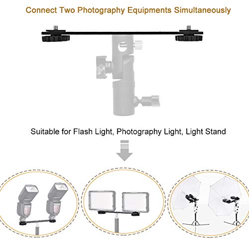 UTEBIT 8 inch Flash Bracket, Dual Camera Mount Extension Bar with 1/4 Screw Hot Shoe, Straight Flash Bracket Tripod Mount for DSLR Camera LED Light Studio Video Microphone, 2Packs - Image 5