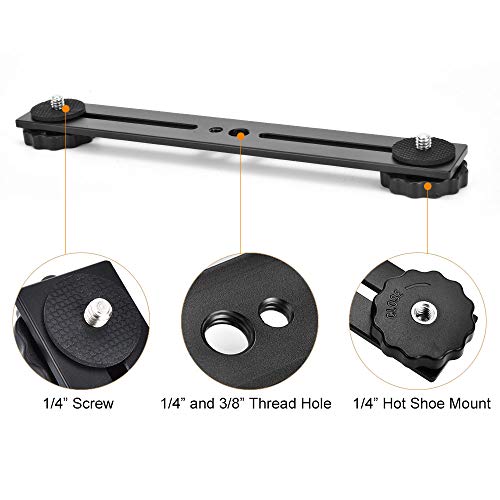 UTEBIT 8 inch Flash Bracket, Dual Camera Mount Extension Bar with 1/4 Screw Hot Shoe, Straight Flash Bracket Tripod Mount for DSLR Camera LED Light Studio Video Microphone, 2Packs - Image 2