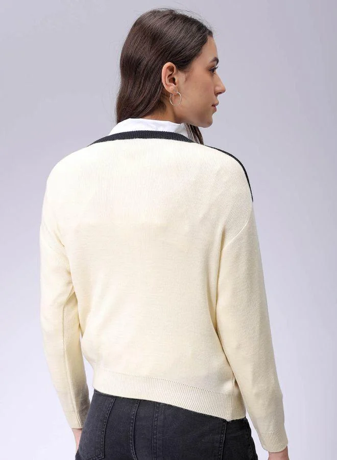 مرفوعة Women Relaxed Fit Argyle Turtle Neck Sweater