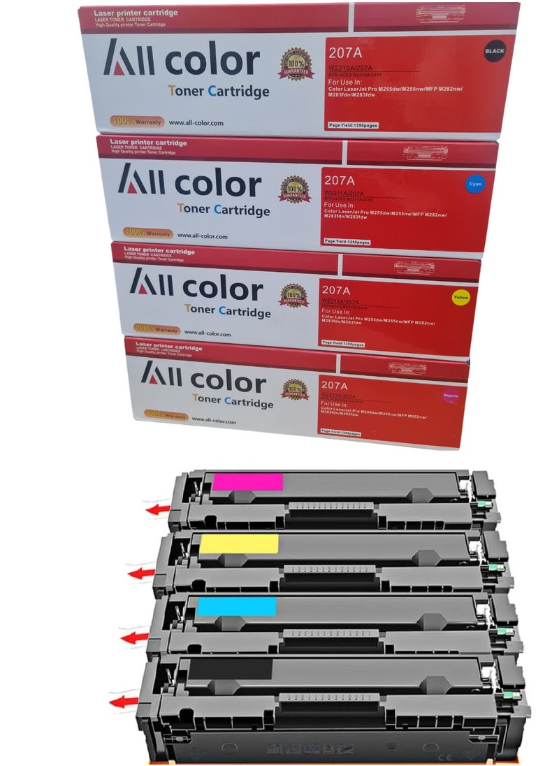 ALL COLOR 207A Compatible for HP Toner Cartridge W2210A W2211A W2212A W2213A Toner, Work for Color Pro M255dw M255nw MFP M282nw M283 Series Printers, 1 Set (with Chip)  - Image 1