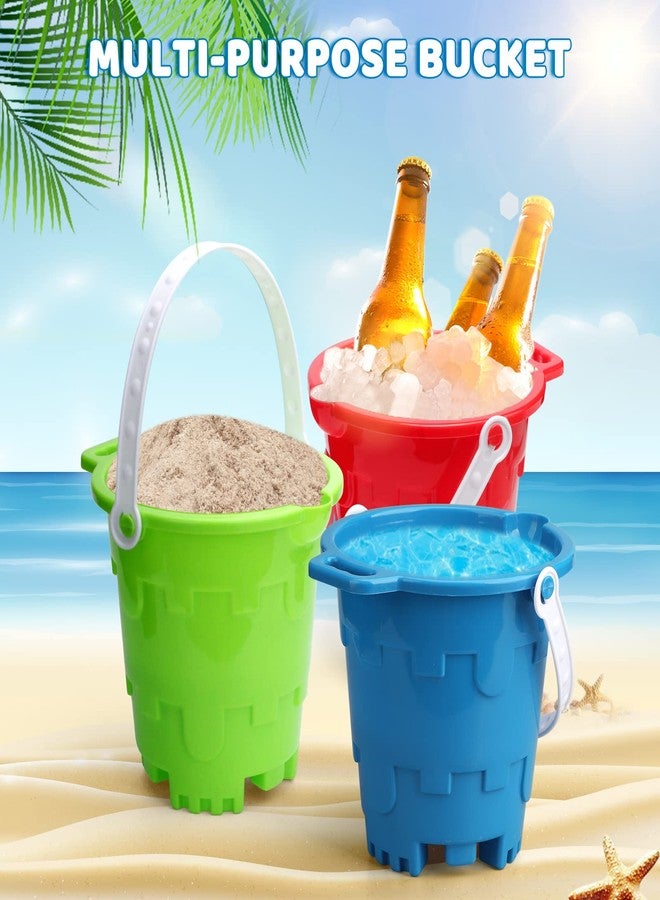 Dilabnba Beach Sand Toy Bucket Gear For Kids Adult, 7" Plastic Beach Castle Mold Buckets, Sand Pail Water Bucket for Summer Party Fishing, Space Saving Outdoor Waterpot for Garden Camping Accessory (3PCS) - Image 4