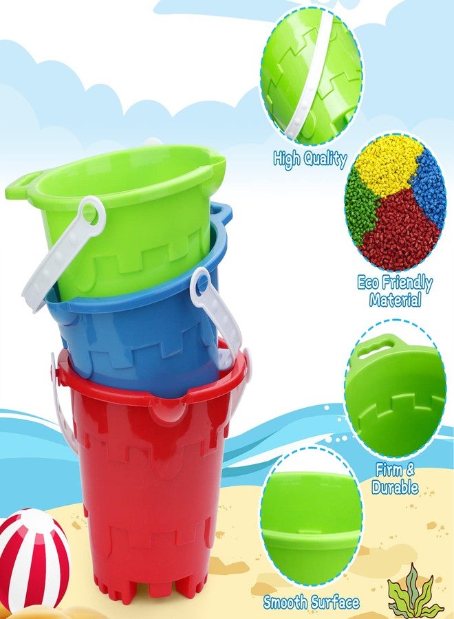 Dilabnba Beach Sand Toy Bucket Gear For Kids Adult, 7" Plastic Beach Castle Mold Buckets, Sand Pail Water Bucket for Summer Party Fishing, Space Saving Outdoor Waterpot for Garden Camping Accessory (3PCS) - Image 3
