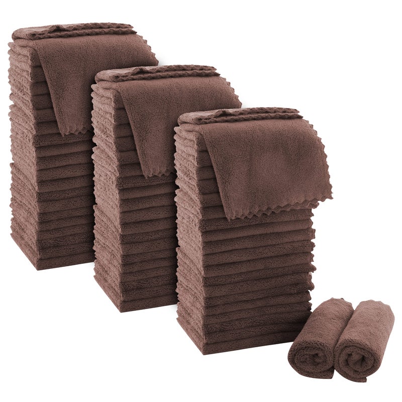 MOONQUEEN Ultra Soft Premium Washcloths Set  12 x 12 inches  72 Pack  Quick Drying  Highly Absorbent Coral Velvet Bathroom Wash Clothes Wood Brown