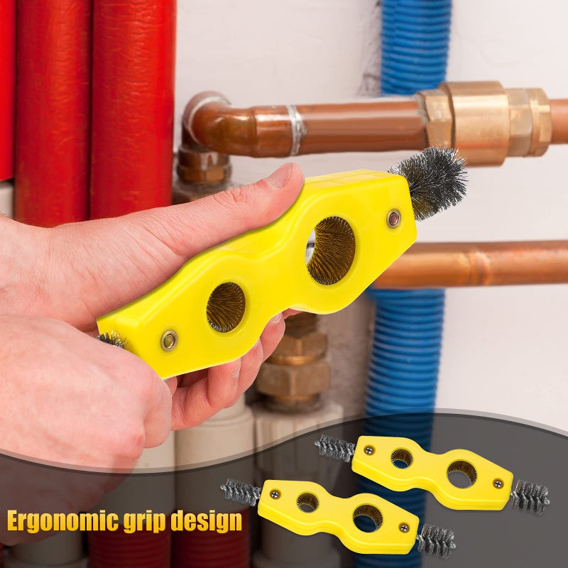 Honoson 4 Pcs 4-in-1 Copper Pipe Cleaner, 1/2 in & 3/4 in Copper Tubing Brush Inner & Outer Thread Cleaner Plumber Deburring Brushs for Plumbing Installation, Soldering, Brazing(Yellow) - Image 4