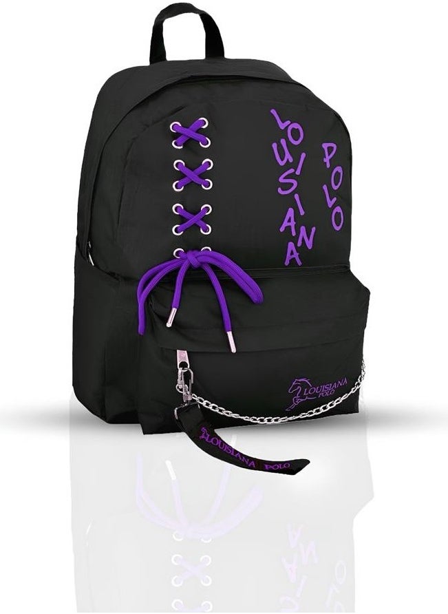 Louisiana Polo - Laptop Compartment School Bag Black Pink 1141 - Image 1