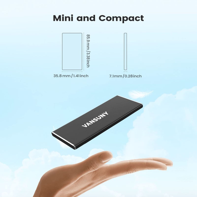 Vansuny فان سوني 1 تيرابايت SSD خارجي محمول، USB 3.1 جين 2 500 ميجابايت/ثانية نقل بيانات عالي السرعة، محرك أقراص صلب خارجي صغير معدني USB C للكمبيوتر، اللابتوب، الهواتف والمزيد - Image 3