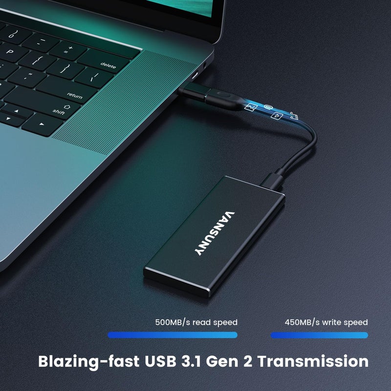 Vansuny فان سوني 1 تيرابايت SSD خارجي محمول، USB 3.1 جين 2 500 ميجابايت/ثانية نقل بيانات عالي السرعة، محرك أقراص صلب خارجي صغير معدني USB C للكمبيوتر، اللابتوب، الهواتف والمزيد - Image 2
