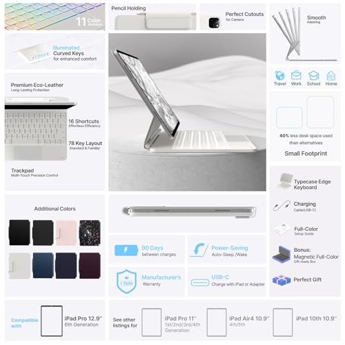 typecase Edge Keyboard for iPad Pro 13 (M5-2025 & M4-2024), 11-Colors Backlit & Precision Multi-Touch Trackpad, Magic Floating Cantilever Magnetic Stand (Not fit Pro 12.9/ Air 13) -White'26 - Image 4