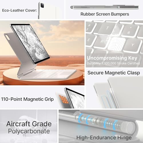 typecase Edge Keyboard for iPad Pro 13 (M5-2025 & M4-2024), 11-Colors Backlit & Precision Multi-Touch Trackpad, Magic Floating Cantilever Magnetic Stand (Not fit Pro 12.9/ Air 13) -White'26 - Image 5