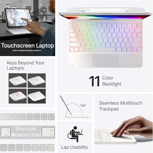 typecase Edge Keyboard for iPad Pro 13 (M5-2025 & M4-2024), 11-Colors Backlit & Precision Multi-Touch Trackpad, Magic Floating Cantilever Magnetic Stand (Not fit Pro 12.9/ Air 13) -White'26 - Image 3