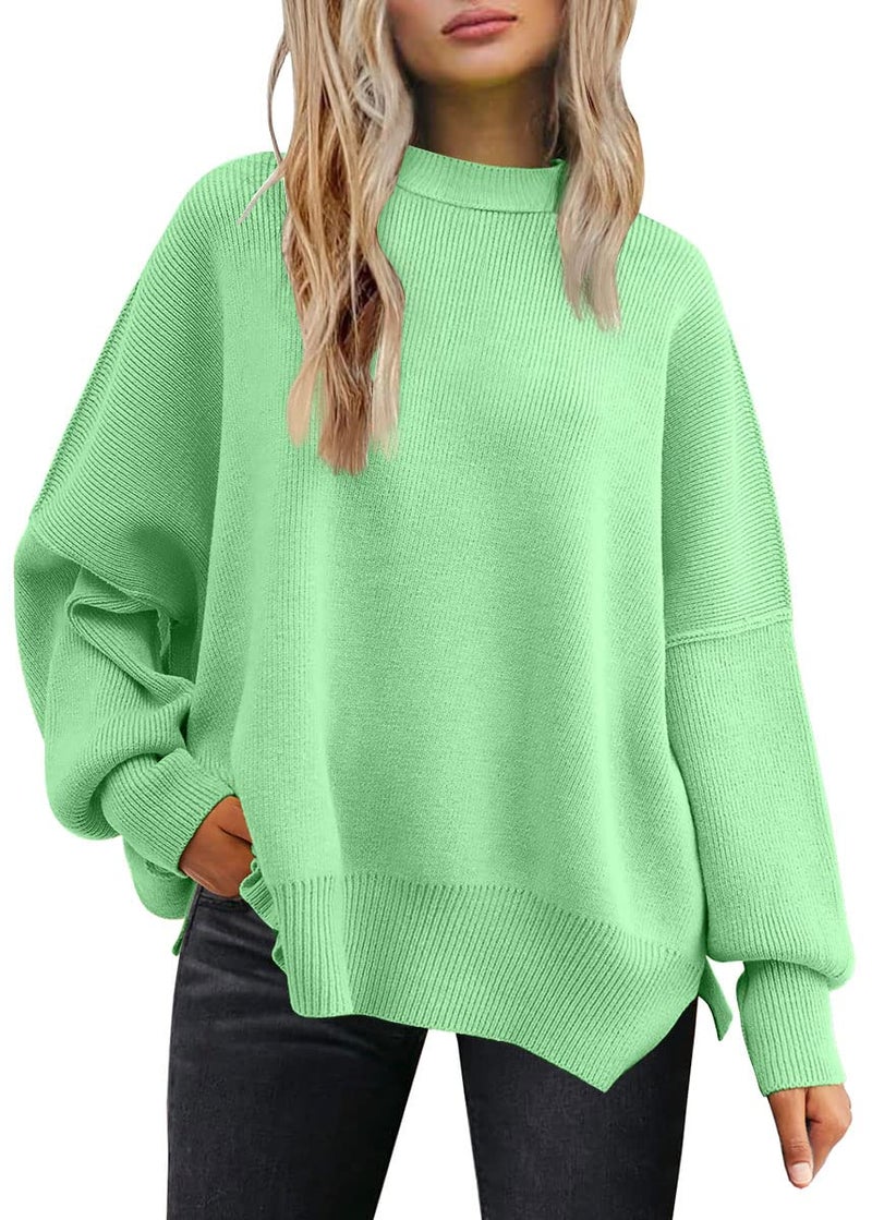 LILLUSORY Oversized Sweaters for Women 2025 Fall Fashion Outfits Trendy Crewneck Knit Cute Lightweight Sweater Pullover Tops Long Sleeve Shirts Winter Clothes LightGreen XL - Image 1