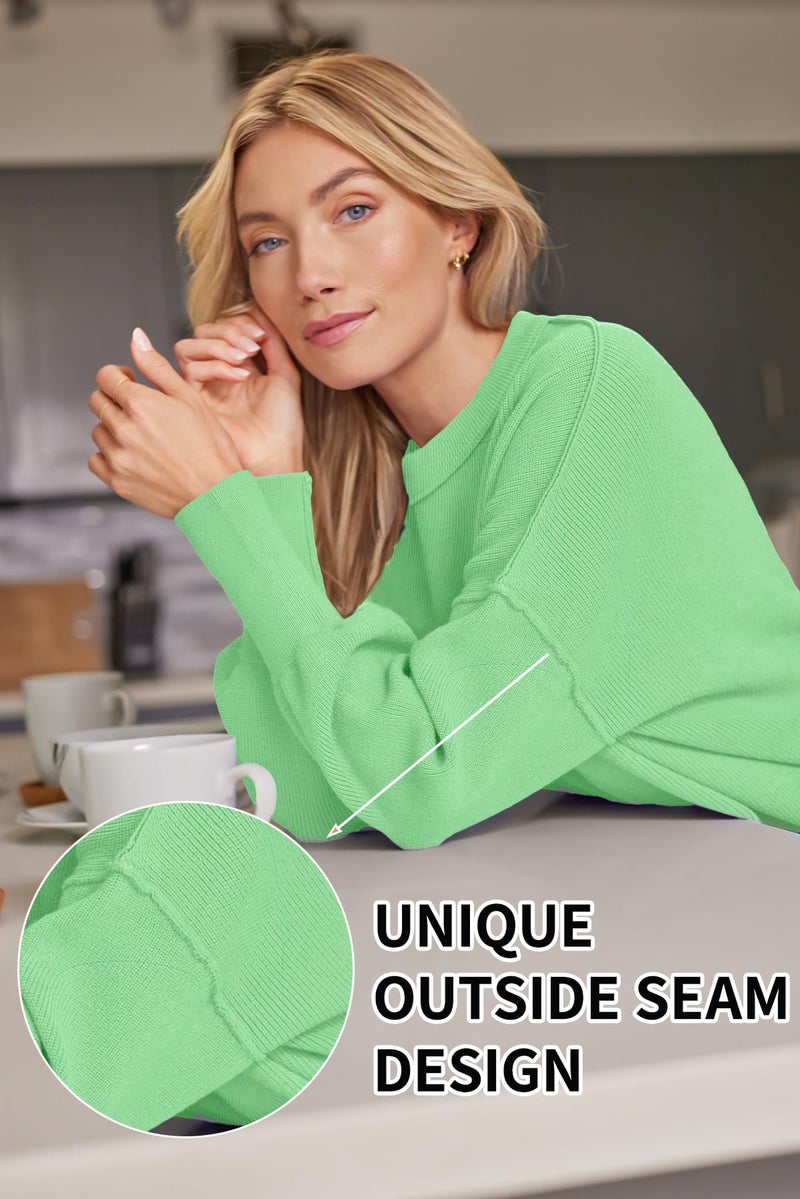 LILLUSORY Oversized Sweaters for Women 2025 Fall Fashion Outfits Trendy Crewneck Knit Cute Lightweight Sweater Pullover Tops Long Sleeve Shirts Winter Clothes LightGreen XL - Image 4