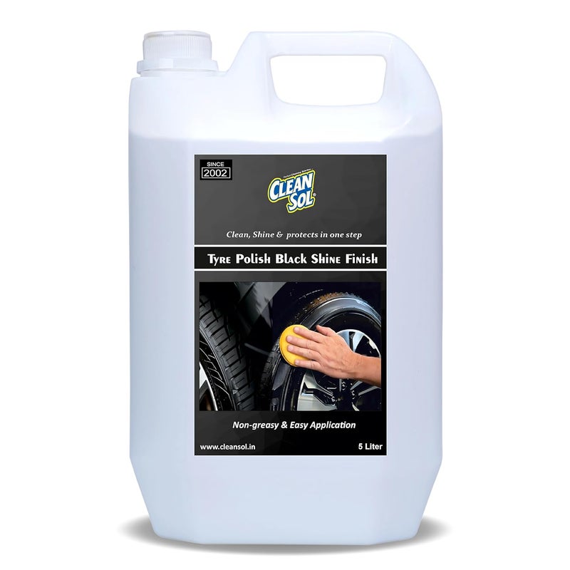 Cleansol Tyre Polish Liquid for Car, Bike, Scooter & All Vehicles | High Gloss Black Shine Spray | Long-Lasting Water-Resistant Formula | 5 litre - Image 1