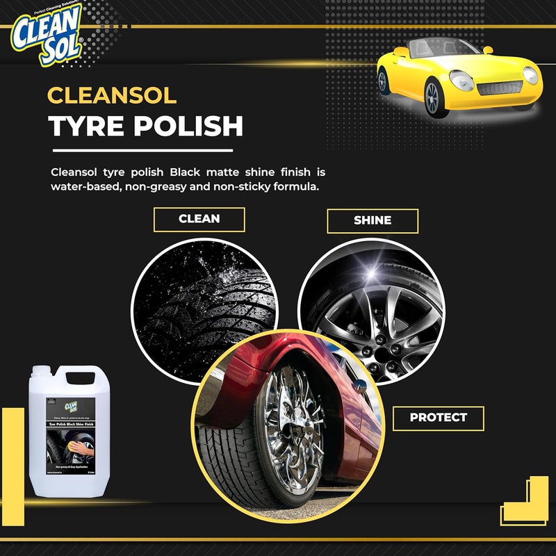 Cleansol Tyre Polish Liquid for Car, Bike, Scooter & All Vehicles | High Gloss Black Shine Spray | Long-Lasting Water-Resistant Formula | 5 litre - Image 2