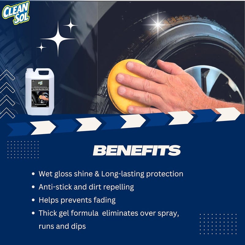 Cleansol Tyre Polish Liquid for Car, Bike, Scooter & All Vehicles | High Gloss Black Shine Spray | Long-Lasting Water-Resistant Formula | 5 litre - Image 4