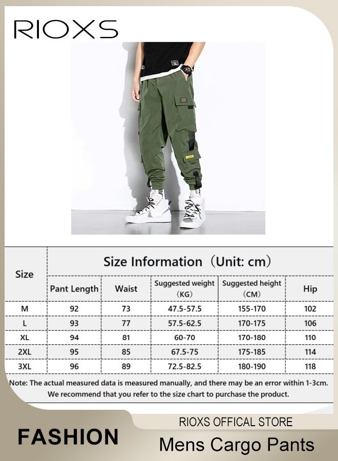 RIOXS Men's Loose Casual Long Pants, Cargo Pants Punk Baggy Pants, Elastic Waist Drawstring Joggers With Multi Pockets, Lightweight Hip Hop Pants For Daily/Streetwear Wear, Mid-Rise Cargo Pants in Green, Oversized Cargo Trousers  - Image 5