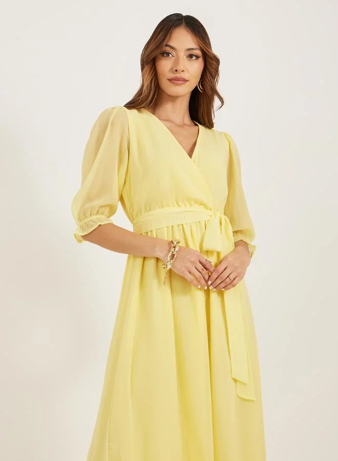 Styli Plain Half Sleeves A-line Maxi Dress