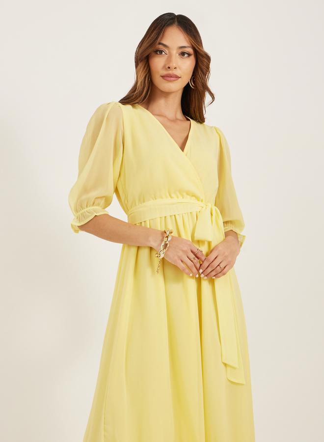 Styli Plain Half Sleeves A-line Maxi Dress - Image 3
