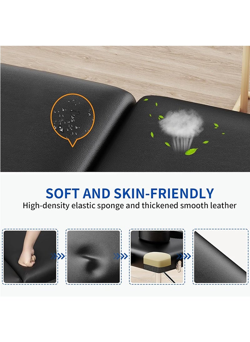 توبيتش سرير تدليك محمول، طاولات تدليك قابلة للطي مع وسادة، سرير سبا مع إطار من الفولاذ المقاوم للصدأ 2 طي أسود لصالون التدليك العلاجي للوشم في المنتجع الصحي العلاج العلاجي باللون الأسود - Image 3