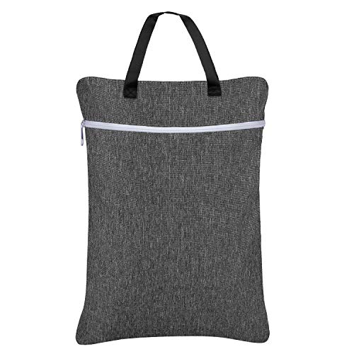 حقيبة دامييرو المعلقة للملابس الرطبة والجافة قابلة لإعادة الاستخدام مع قسمين لحفاضات القماش وملابس السباحة كبيرة رمادية