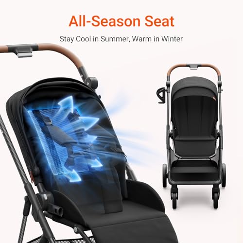 MAMAZING Air Lux Baby Stroller with Carbon Fiber Frame, One-Hand Fold & Reversible Seat, Magnetic 5-Pt Harness, Car Seat Adapter, 15.8lbs, Meteorite - Image 5