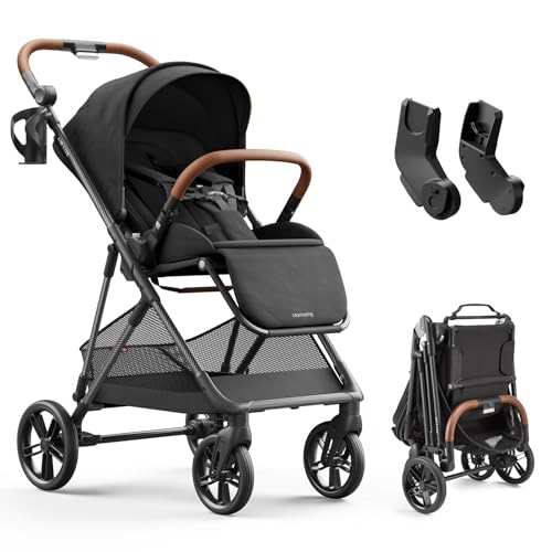 MAMAZING Air Lux Baby Stroller with Carbon Fiber Frame, One-Hand Fold & Reversible Seat, Magnetic 5-Pt Harness, Car Seat Adapter, 15.8lbs, Meteorite - Image 1