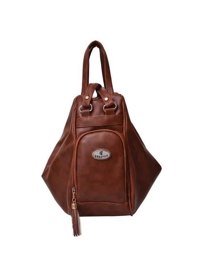 creeper Leather Backpack Purse for Women and Girls with Sling Bags - Brown - Image 1