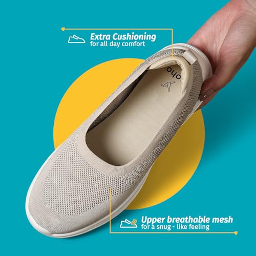 YOHO Knitted Slip-Ons for Women | Lightweight, Stylish & Casual Without Lace Sneakers for Woman | Extra Soft Insole & Shock Absorbing, Walking Loafer Shoes for Ladies SOS-113 | Beige - UK 8 - Image 3