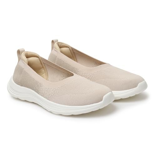 YOHO Knitted Slip-Ons for Women | Lightweight, Stylish & Casual Without Lace Sneakers for Woman | Extra Soft Insole & Shock Absorbing, Walking Loafer Shoes for Ladies SOS-113 | Beige - UK 8 - Image 1