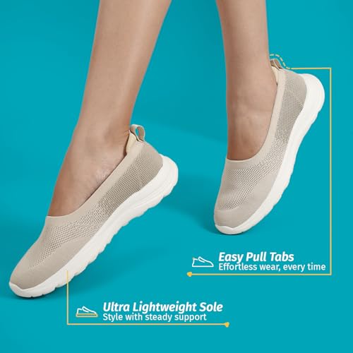 YOHO Knitted Slip-Ons for Women | Lightweight, Stylish & Casual Without Lace Sneakers for Woman | Extra Soft Insole & Shock Absorbing, Walking Loafer Shoes for Ladies SOS-113 | Beige - UK 8 - Image 5