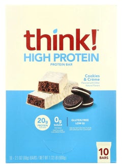 Think High Protein Bars Cookies & Cream 10 Bars 2.1 oz (60 g) Each 