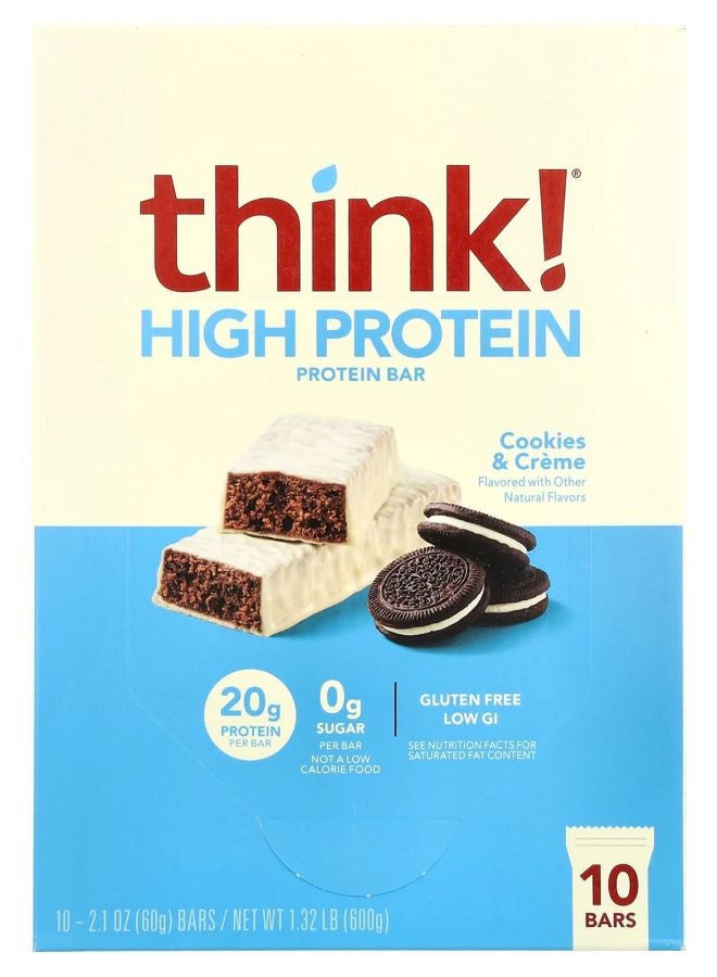 Think High Protein Bars Cookies & Cream 10 Bars 2.1 oz (60 g) Each