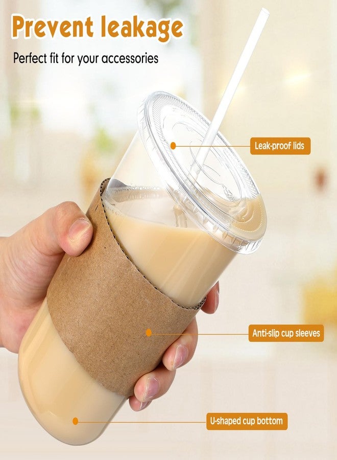 Ziliny 25 Sets Clear Plastic Cups with Lids Straws and Cup Sleeve, Disposable Plastic Iced Coffee Cup for Cold Drinks Juice Smoothie Coffee Shops Party Catering (20 oz) - Image 5