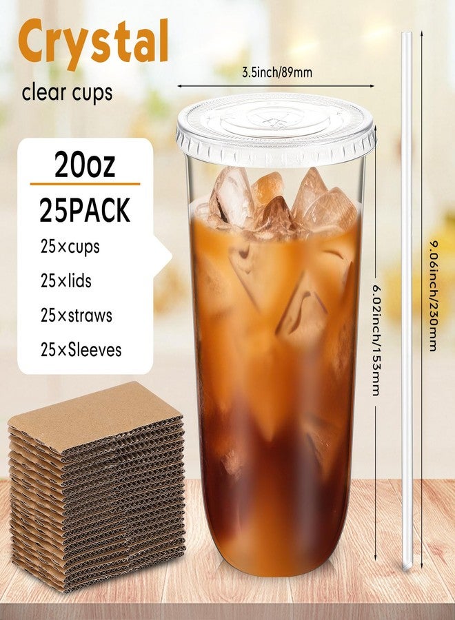 Ziliny 25 Sets Clear Plastic Cups with Lids Straws and Cup Sleeve, Disposable Plastic Iced Coffee Cup for Cold Drinks Juice Smoothie Coffee Shops Party Catering (20 oz) - Image 3