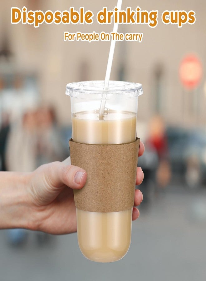 Ziliny 25 Sets Clear Plastic Cups with Lids Straws and Cup Sleeve, Disposable Plastic Iced Coffee Cup for Cold Drinks Juice Smoothie Coffee Shops Party Catering (20 oz) - Image 4