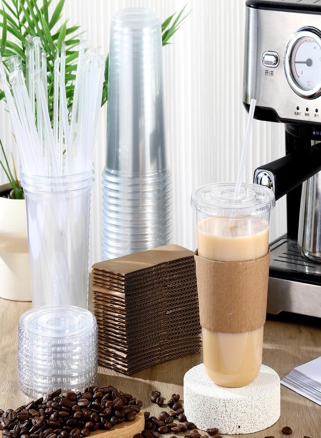 Ziliny 25 Sets Clear Plastic Cups with Lids Straws and Cup Sleeve, Disposable Plastic Iced Coffee Cup for Cold Drinks Juice Smoothie Coffee Shops Party Catering (20 oz) - Image 2