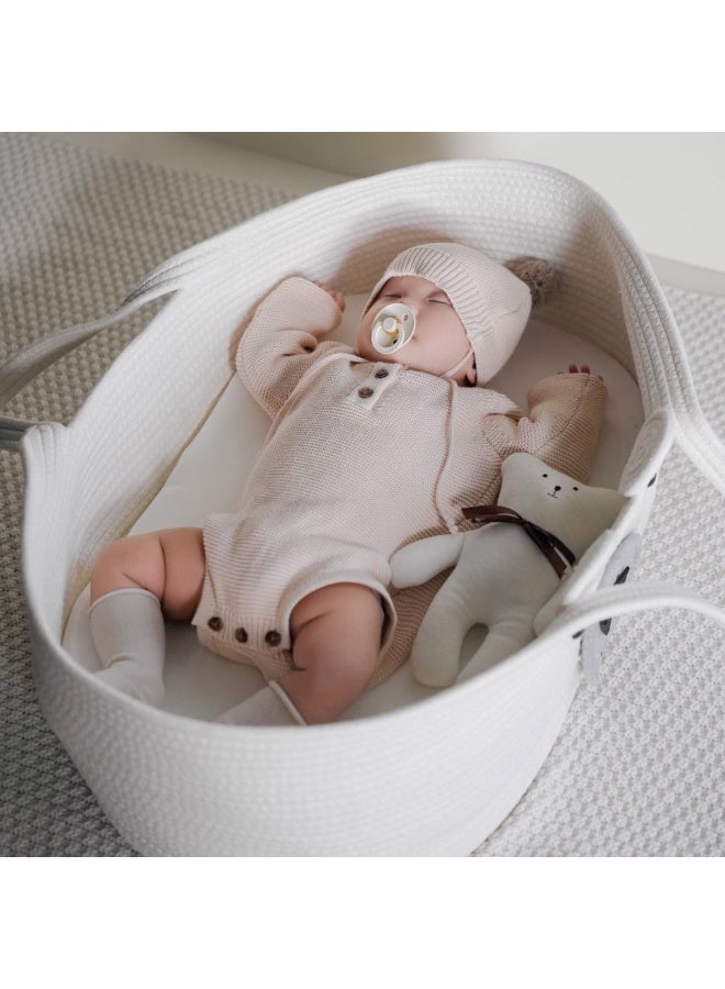 سلة يد محمولة متعددة الوظائف للأطفال مع وسادة مطبوعة، سلة تغيير الحفاضات كبيرة الحجم بمقبض مزدوج، سلة نوم منسوجة بحبل قطني - Image 3