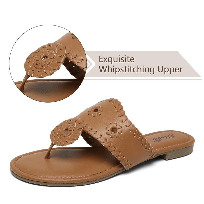 katliu Women's Flat Sandals Flip Flop Sandals Dressy Thong Sandals Brown - Image 4