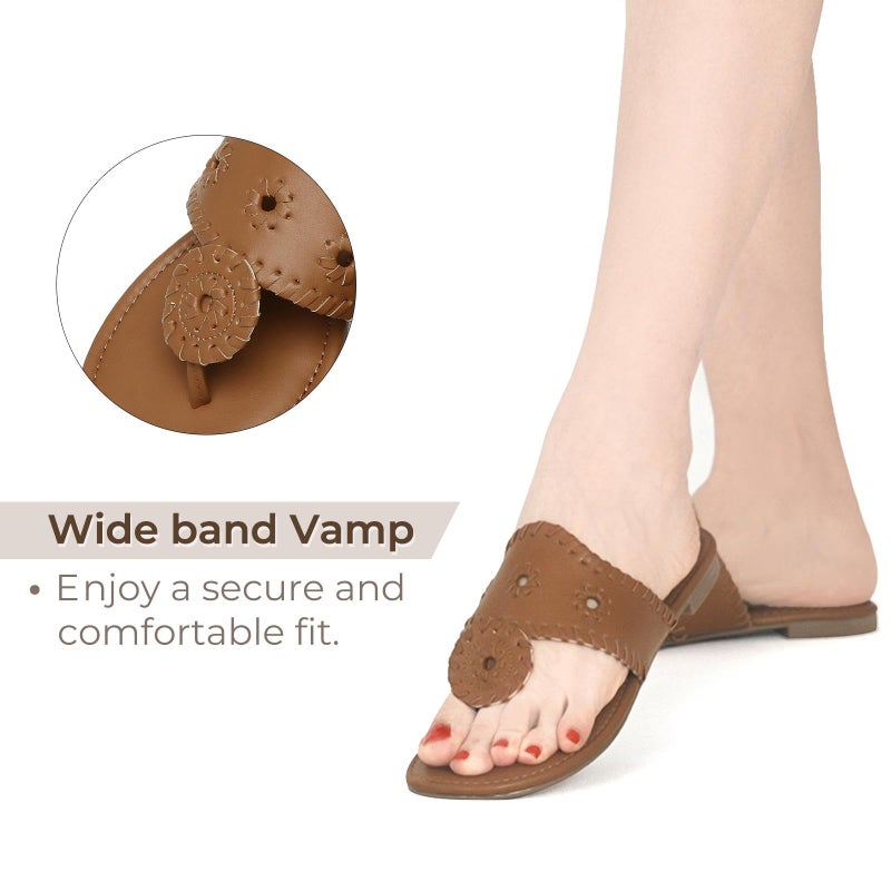 katliu Women's Flat Sandals Flip Flop Sandals Dressy Thong Sandals Brown - Image 3