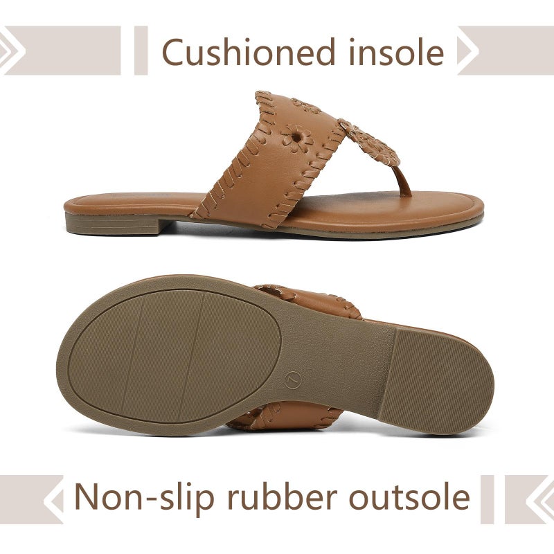 katliu Women's Flat Sandals Flip Flop Sandals Dressy Thong Sandals Brown - Image 5