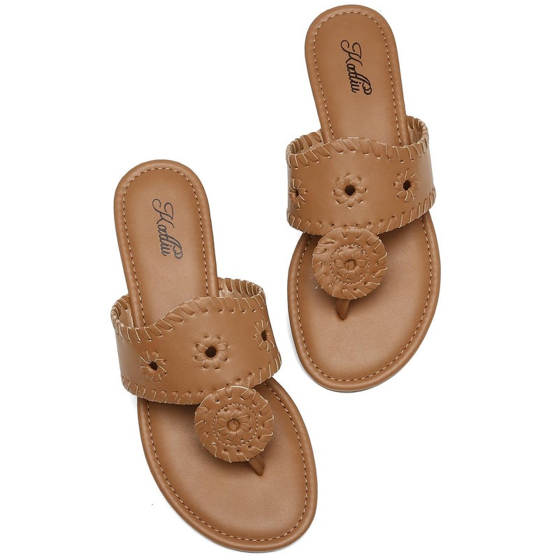 katliu Women's Flat Sandals Flip Flop Sandals Dressy Thong Sandals Brown - Image 1