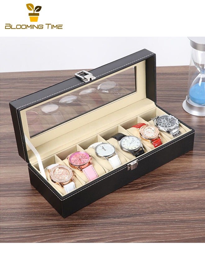 بلومنغ تايم صندوق تخزين ساعة مكون من 6 أرقام ، صندوق مجوهرات جلدي ، منظم تغليف ساعة ، صندوق ساعة جلدي ، صندوق تخزين ساعة ، صندوق عرض ساعة ، صندوق عرض كشك قلادة الأسرة ، صندوق هدايا رائع وبسيط - Image 1