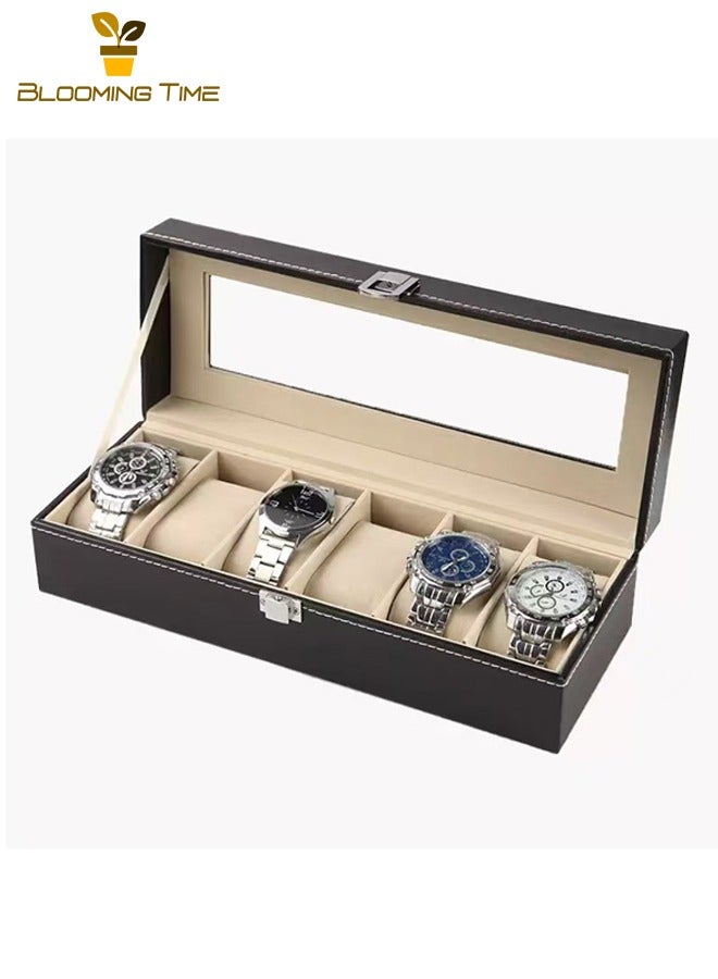 بلومنغ تايم صندوق تخزين ساعة مكون من 6 أرقام ، صندوق مجوهرات جلدي ، منظم تغليف ساعة ، صندوق ساعة جلدي ، صندوق تخزين ساعة ، صندوق عرض ساعة ، صندوق عرض كشك قلادة الأسرة ، صندوق هدايا رائع وبسيط - Image 2
