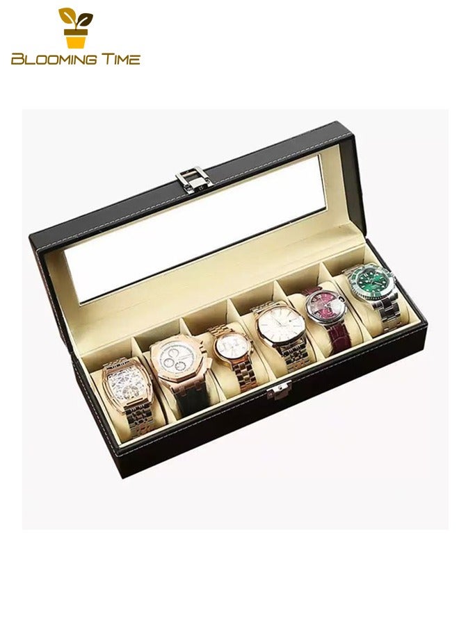 بلومنغ تايم صندوق تخزين ساعة مكون من 6 أرقام ، صندوق مجوهرات جلدي ، منظم تغليف ساعة ، صندوق ساعة جلدي ، صندوق تخزين ساعة ، صندوق عرض ساعة ، صندوق عرض كشك قلادة الأسرة ، صندوق هدايا رائع وبسيط - Image 3