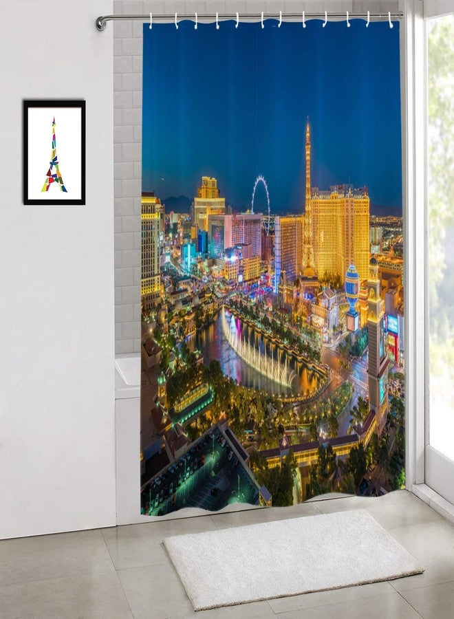 Shrahala Night USA Skyline Decorative Shower Curtain, Las Vegas Nevada Skyline Shower Stall Bathtubs Bathroom Decor Waterproof Funny 72x72 Inch - Image 3