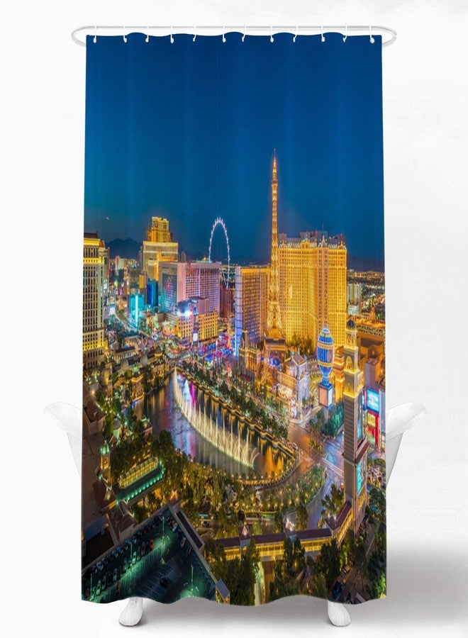 Shrahala Night USA Skyline Decorative Shower Curtain, Las Vegas Nevada Skyline Shower Stall Bathtubs Bathroom Decor Waterproof Funny 72x72 Inch - Image 1